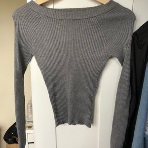 Forever 21 Gray Boat Neck Knit Long Sleeve Top